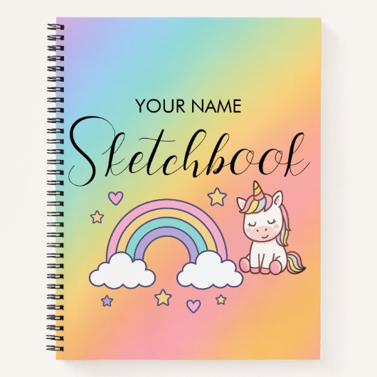 Cute Pastel Unicorn Rainbow Custom Name Notitieboek (Voorkant)