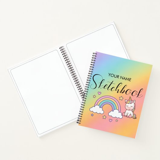 Cute Pastel Unicorn Rainbow Custom Name Notitieboek (Binnen)