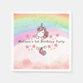 Cute Pastel Unicorn & Rainbow First Birthday Servet (Voorkant)