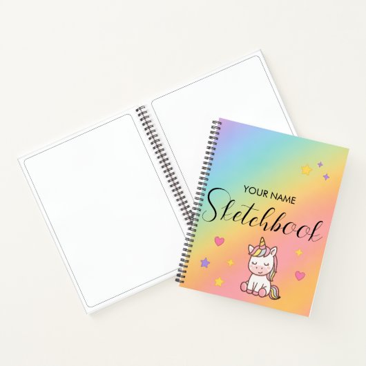 Cute Pastel Unicorn Rainbow Personalized Notitieboek (Binnen)