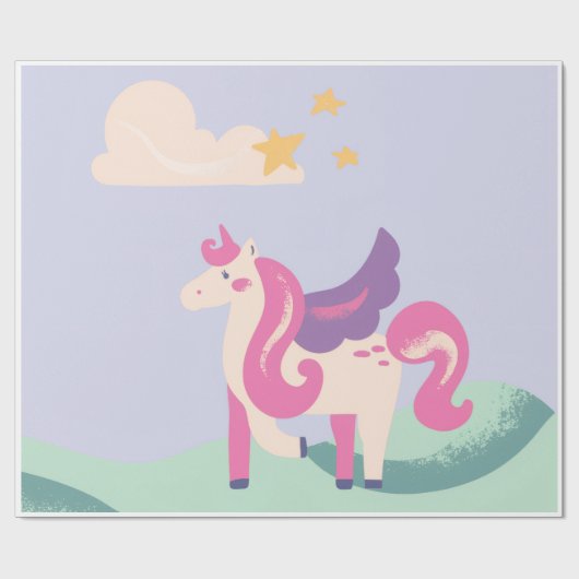 Cute Pastel Unicorn Wrapping Paper – Kids Birthday Cadeaupapier (Vlak)