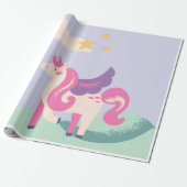 Cute Pastel Unicorn Wrapping Paper – Kids Birthday Cadeaupapier (Uitgerold)
