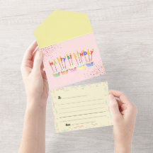 Cute Pastel Verjaardags Tearaway Kaart met Envelop