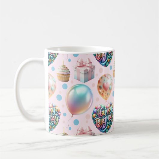 Cute pastel verjaardagspatroon koffiemok (Links)