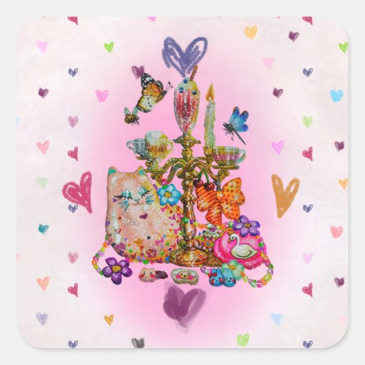 Cute Pastel Vierkante Sticker (Voorkant)