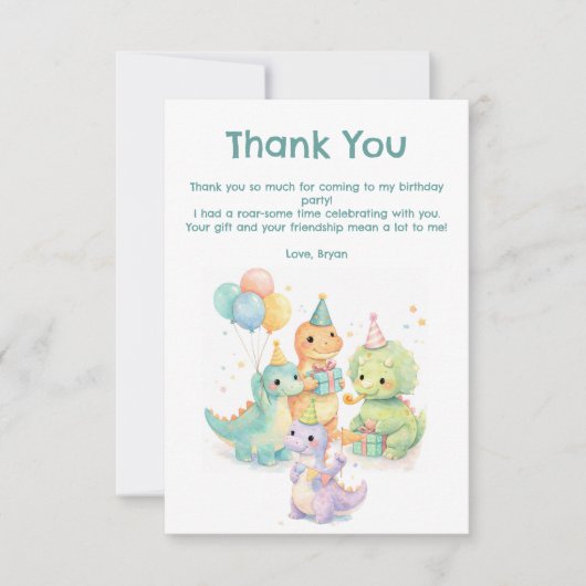 Cute Pastel Watercolor Dinosaurs Birthday Bedankkaart (Voorkant)