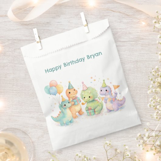 Cute Pastel Watercolor Dinosaurs Birthday Bedankzakje (Geknipt)