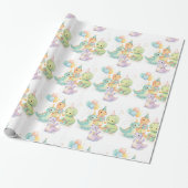 Cute Pastel Watercolor Dinosaurs Birthday Cadeaupapier (Uitgerold)