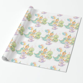 Cute Pastel Watercolor Dinosaurs Birthday Cadeaupapier