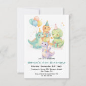 Cute Pastel Watercolor Dinosaurs Birthday Kaart (Voorkant)