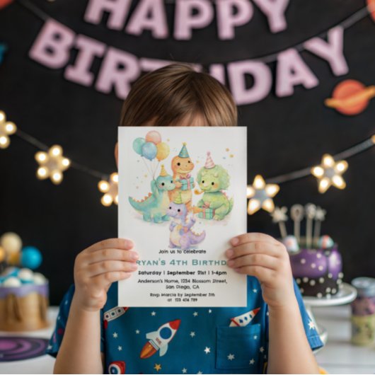Cute Pastel Watercolor Dinosaurs Birthday Kaart