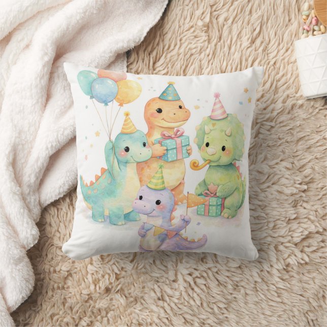 Cute Pastel Watercolor Dinosaurs Birthday Kussen (Deken)