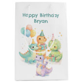 Cute Pastel Watercolor Dinosaurs Birthday Medium Cadeauzakje (Voorkant)