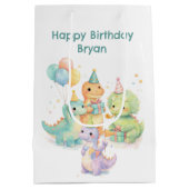 Cute Pastel Watercolor Dinosaurs Birthday Medium Cadeauzakje (Achterkant)