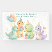Cute Pastel Watercolor Dinosaurs Birthday Spandoek (Horizontaal)
