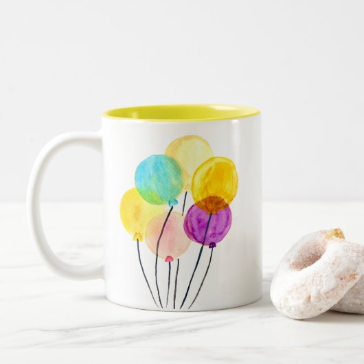 Cute pastel waterverf ballonnen tweekleurige koffiemok (Met donut)