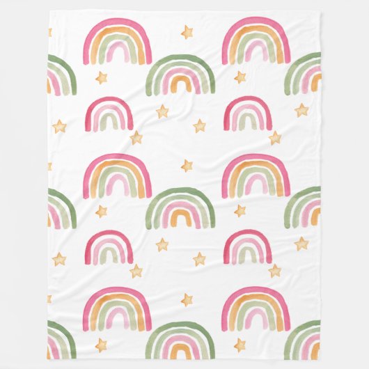 Cute Pastel Waterverf Boho Rainbows and Stars Fleece Deken (Voorkant)