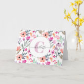 Cute Pastel Waterverf Flowers Monogramed Kaart (Gele Bloem)