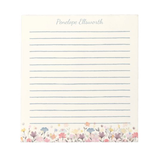 Cute Pastel Waterverf Flowers Personated Lined Notitieblok (Voorkant)