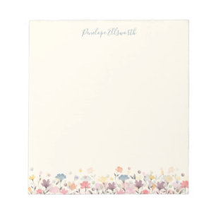 Cute Pastel Waterverf Flowers Persoonlijke naam Notitieblok