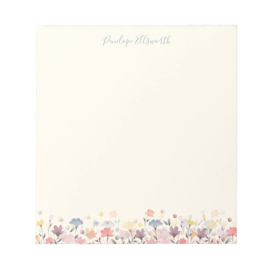 Cute Pastel Waterverf Flowers Persoonlijke naam Notitieblok (Voorkant)