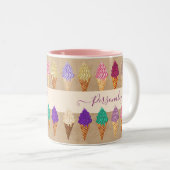 Cute Pastel Waterverf Ice Cream Funny Custom Name Tweekleurige Koffiemok (Voorkant rechts)