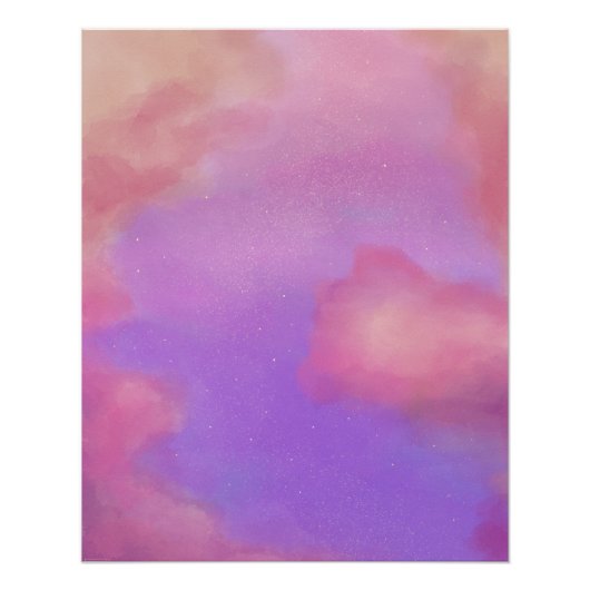 Cute Pastel Waterverf Sky met sterren Perfect Poster (Voorkant)