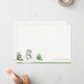 Cute Pastel Winter Pinguïn Kinderen Verjaardag voo Notitiekaartje (Voorkant / Achterkant in situ)