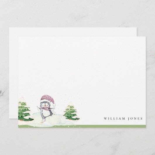 Cute Pastel Winter Pinguïn Kinderen Verjaardag voo Notitiekaartje (Voorkant / Achterkant)