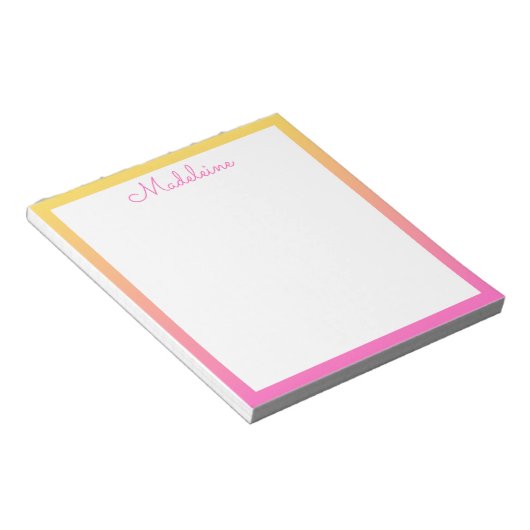 Cute Pastel Yellow and Pink Gradient Border Notitieblok (Schuin)