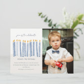 Cute Pastel Yellow Blue Photo Birthday Candles Kaart (Staand voorkant)