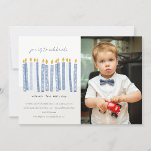 Cute Pastel Yellow Blue Photo Birthday Candles Kaart