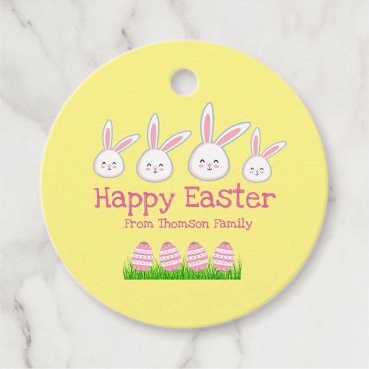 Cute Pastel Yellow Bunny Easter Egg Bedankjes Labels (Voorkant)