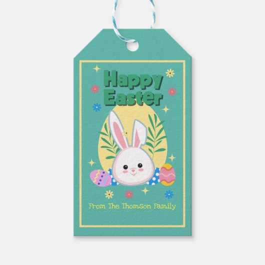 Cute Pastel Yellow Pink Easter Bunny Egg Cadeaulabel (Voorkant)