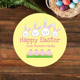 Cute Pastel Yellow Pink Easter Bunny Egg Ronde Sticker