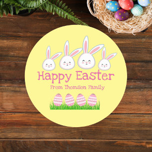 Cute Pastel Yellow Pink Easter Bunny Egg Ronde Sticker
