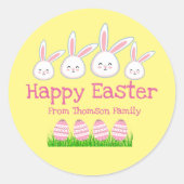Cute Pastel Yellow Pink Easter Bunny Egg Ronde Sticker (Voorkant)