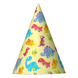 Cute Pastel Yellow Unisex Baby Dinosaur Birthday Feesthoedjes