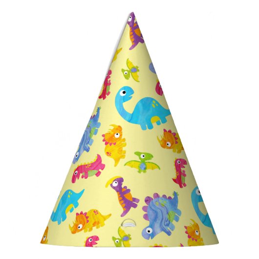 Cute Pastel Yellow Unisex Baby Dinosaur Birthday Feesthoedjes (Links)