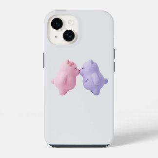 Cute Pastel Zoenende Beren Minimalistische Hoes vo iPhone 14 Hoesje