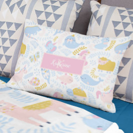 Cute Pastel Zoo Animal Monogrammed Girl Pink Accent Kussen