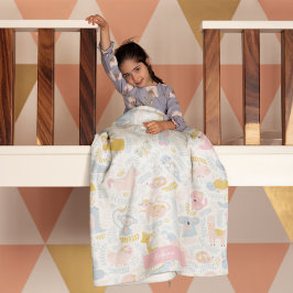 Cute Pastel Zoo Animal Monogrammed Girl Pink Fleece Deken