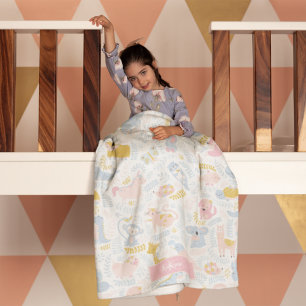 Cute Pastel Zoo Animal Monogrammed Girl Pink Fleece Deken