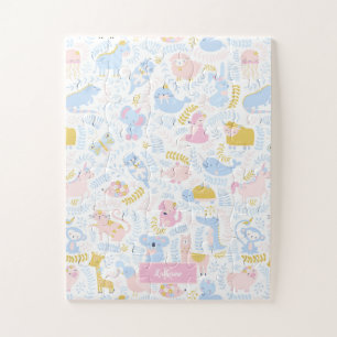 Cute Pastel Zoo Animal Monogrammed Girl Pink Legpuzzel