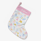 Cute Pastel Zoo Animal Pattern Baby Girl Roze Kleine Kerstsok (Voorkant (Hangend))