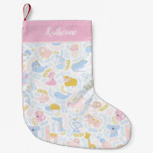 Cute Pastel Zoo Animal Pattern Baby Girl Roze Kleine Kerstsok (Voorkant)