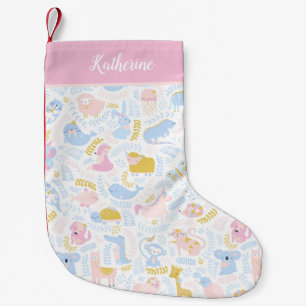 Cute Pastel Zoo Animal Pattern Baby Girl Roze Kleine Kerstsok