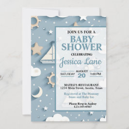 Cute Pastelblauwe Jongens Zeeman Thema Baby Shower Kaart