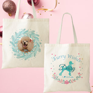 Cute Pastelblauwe Poodle Persoonlijke Kerstmis Tote Bag