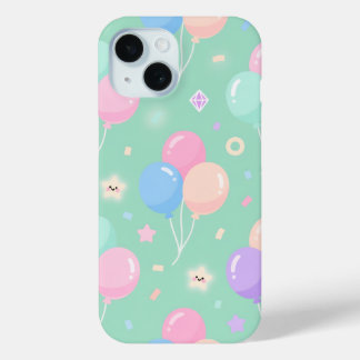 Cute pastelgroene Case-Mate met ballonnen iPhone 15 Case
